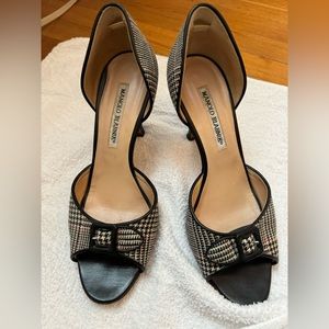 Manolo Blahnik Size 39 heels - Black, Red, Cream - approx 3.5 inch heal.